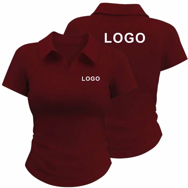 Polo de couleur unie pour femmes, chemise décontractée, Logo personnalisé, à la mode, Slim Fit, T-shirts à manches courtes, imprimé brodé