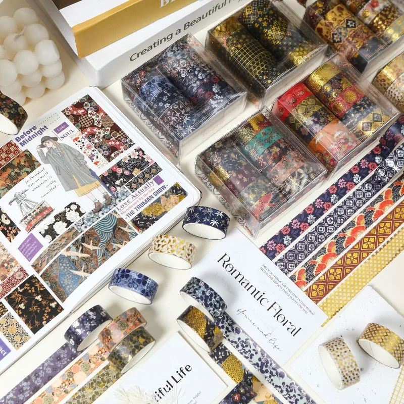

10 Rolls Japanese Kyoto Summer Festival Washi Tape Set, Gold Foil Decorative for Scrapbooking DIY Notebook Gift Box Decor
