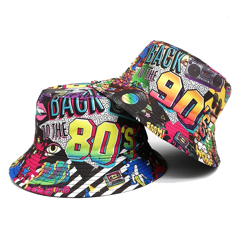 Bocca Cartoon Bucket Hat Vintage Style Fisherman Hats Printing Panama Cap Double Sides 80 90s Outdoor Summer Sunshade New Style