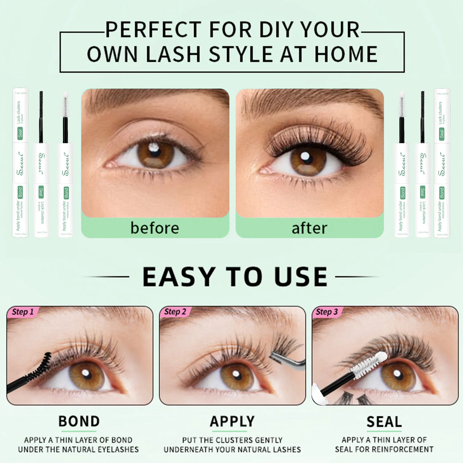 Wimpernkleber 2 in 1: Wimpernkleber und Versiegelung, Schwarzer Wimpernkleber, Wasserfest, Langanhaltend, Schnelltrocknend für den Heimgebrauch – Detail 4