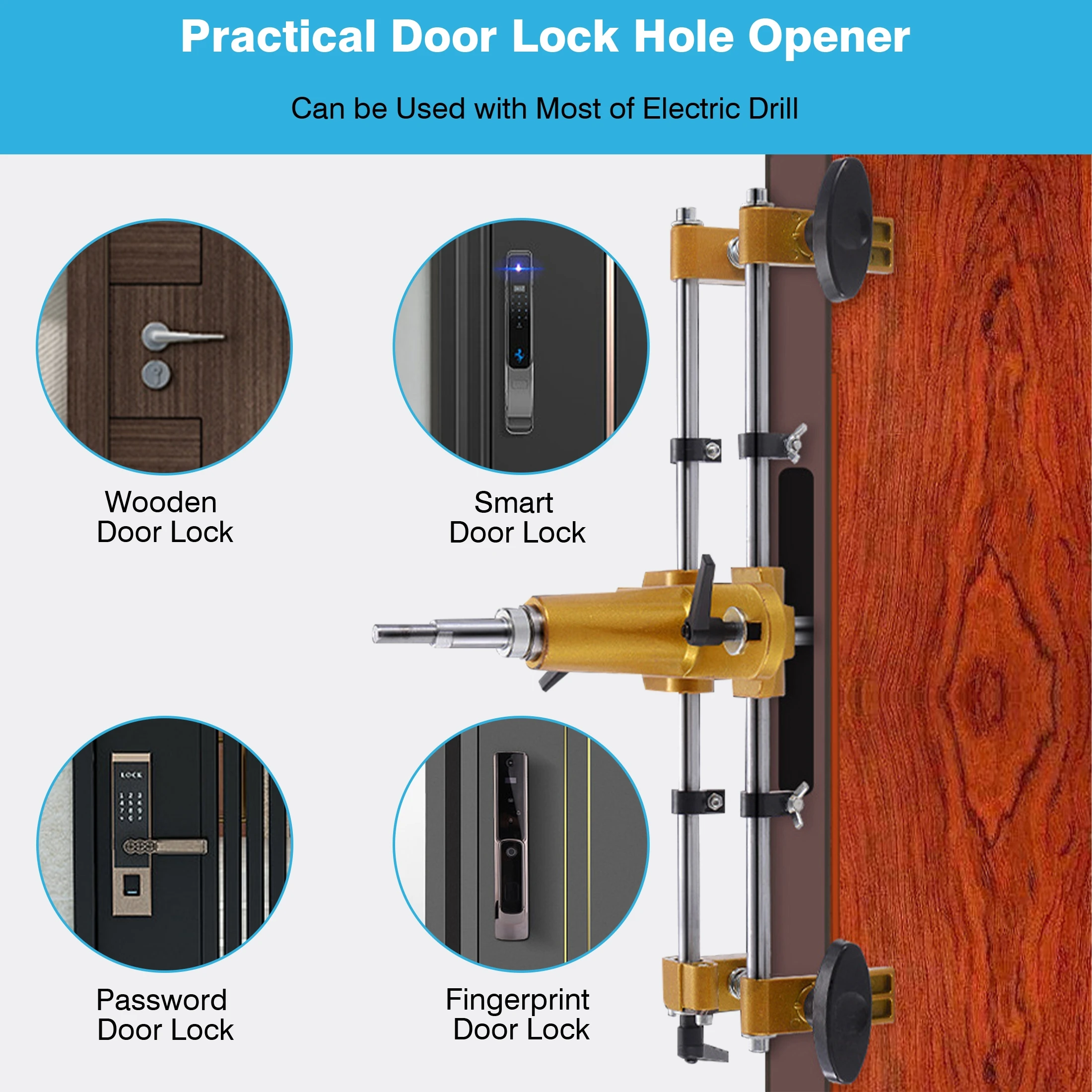 Door Lock Hole Slotting Tool Woodworking Lock Hole Opener Kit Mortising Jig Tool With 18/22/24mm Tungsten Steel Cutter Head