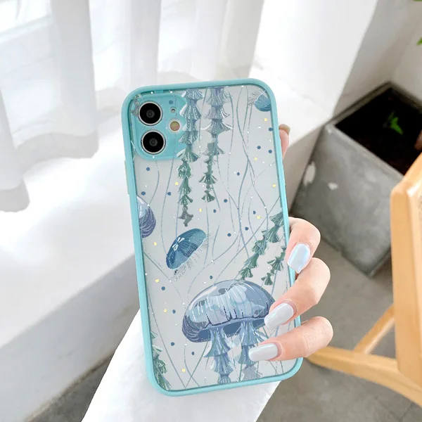 Niedliche Cartoon-Quallen Bedruckte Handyhülle für iPhone X XR XS 16 Plus 12 13 Mini 11 14 15 16 17 Pro Max Matte Stoßfeste Schutzhülle – Detail 2