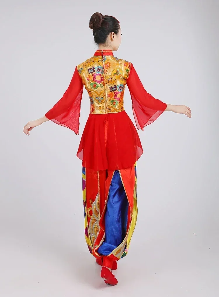 Ropa tradicional china de danza Yangko, elegante Hanfu, actuación de baile de abanico, ropa de equipo de tambor de cintura nacional de estilo chino