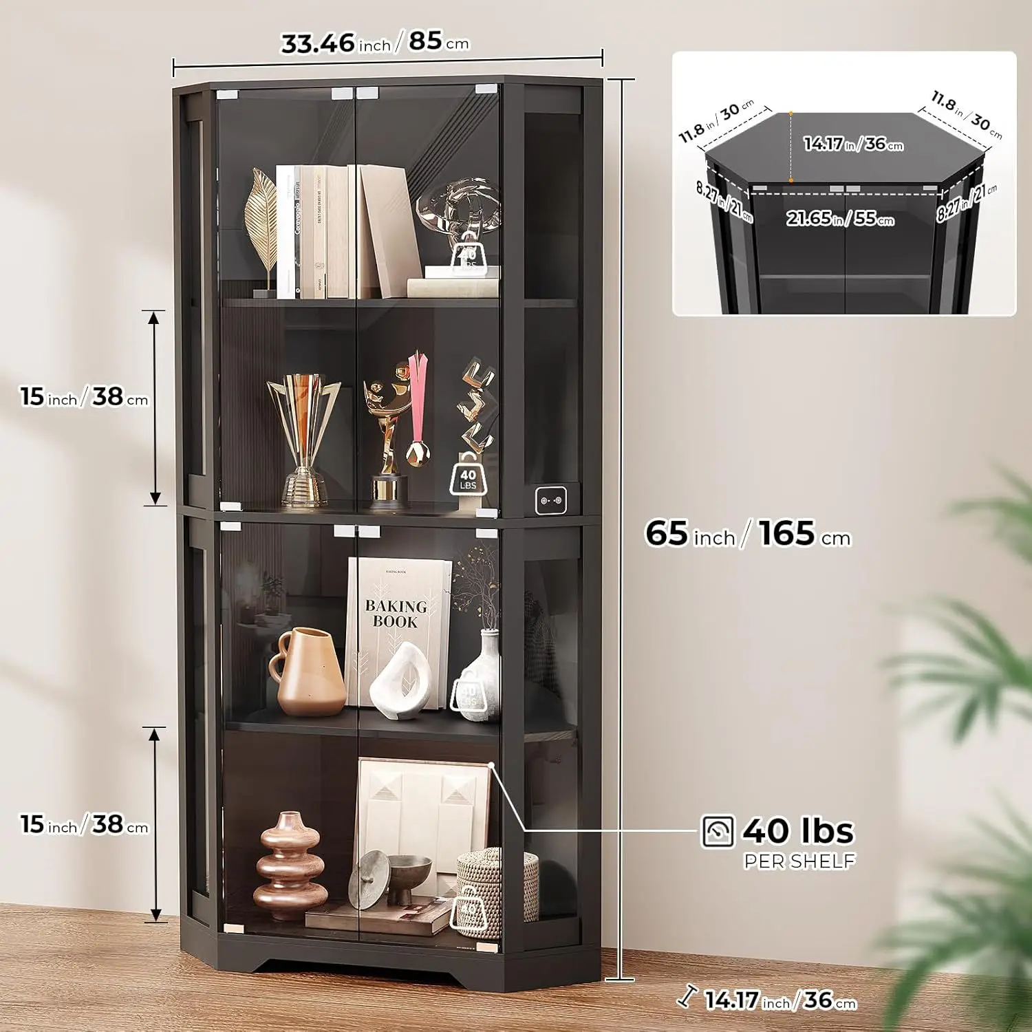 خزانة عرض زاوية مع باب زجاجي 1 مع خزانة عرض مجموعة مصابيح ثلاثية الألوان #2