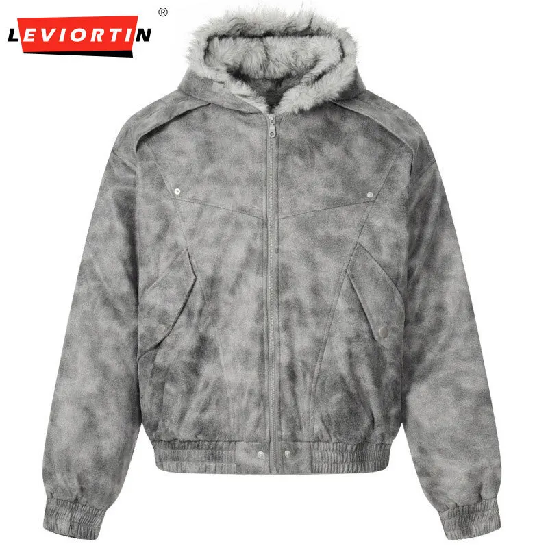 

Европейские и американские модные бренды, зимняя мужская одежда, камуфляжная толстая свободная куртка с меховым воротником и капюшоном, хлопковая куртка