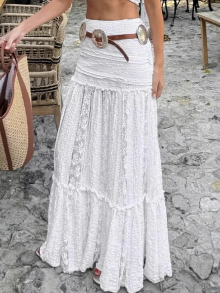 

New White Lace Faion Casual Holiday A-Line Skirt Spring Summer Simple Lazy Women's Clothing Commute Sle No