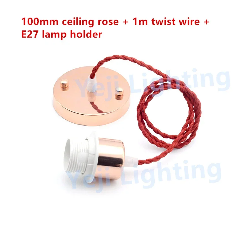 Rose gold ceiling rose with twist line braided wire E27 thread lamp socket lamp holder cord set ceiling canopy