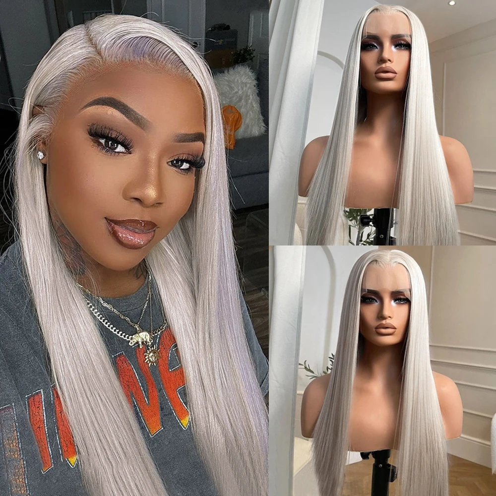 180 Density Straight Lace Front Wig Platinum Blonde Colored Brazilian Human Hair Transparent 13X4 Lace Front Wigs Preplucked