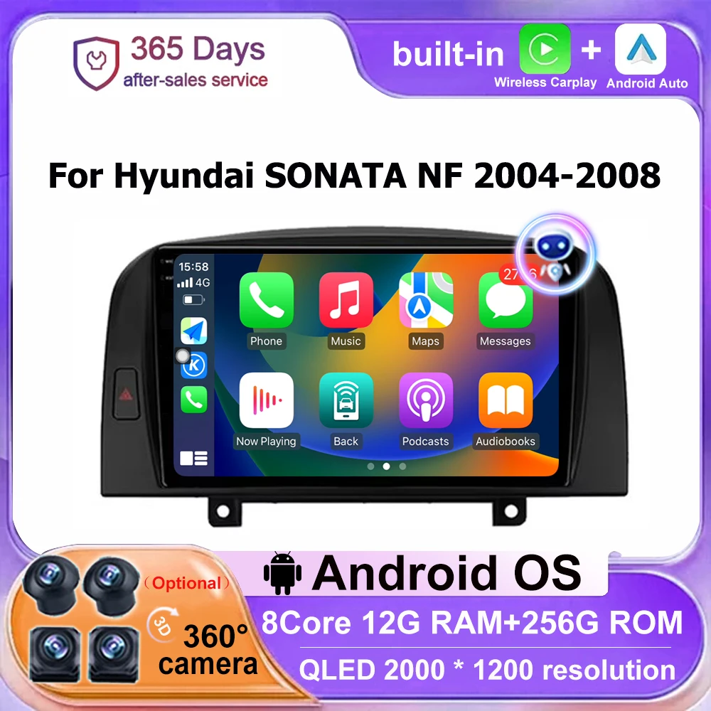 

Wireless Carplay For Hyundai SONATA NF 2004-2008 Android Auto Car Radio Multimedia Player GPS Navigation 4G WIFI BT DSP No 2DIN