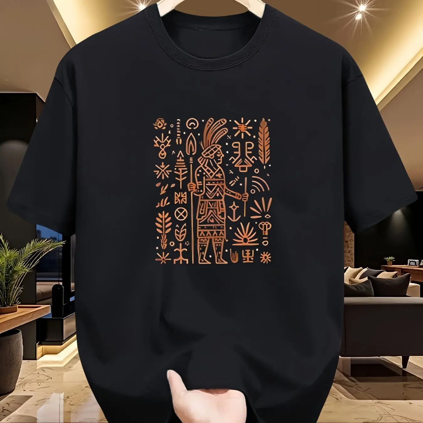 Men'S Cotton T-Shirt Casual Versatile Base Layer Tee Comfortable Sporty Top with Intricate Tribal Print Design Men Clothing