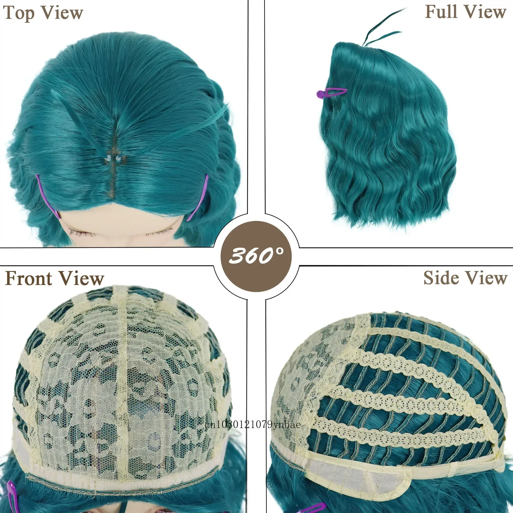 Короткий волнистый сине-зеленый синтетический милый бирюзовый парик с 2 заколками для женщин и девочек, парики для косплея, костюм аниме на Хэллоуин, вечерние