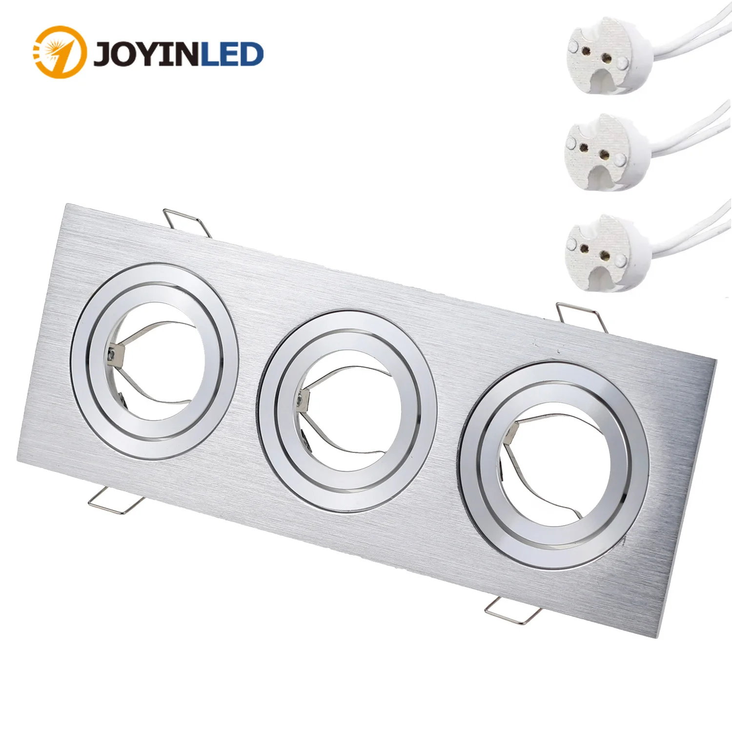 JOYINLED 3-Head Square Recessed Spotlight Frame with MR16 GU5.3 Lamp Holder, Silver 85mm Cutout LED Ceiling Downlight Fixture