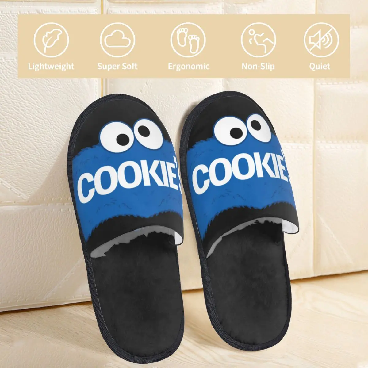 Cookies Monsters Furry Slippers Non Slip Soft Household Cotton Fur Slippers Slides Living Room