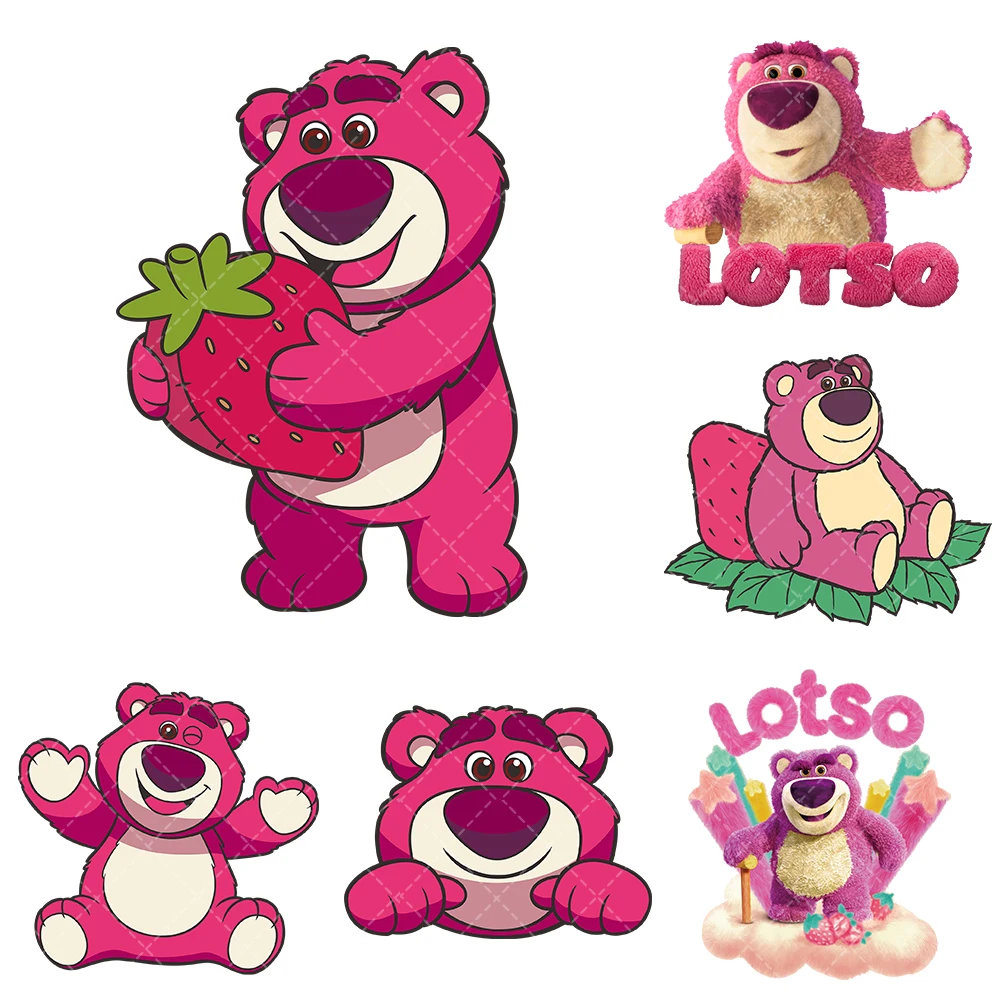 Toy Storyr Strawberry Bear Iron On Heat Transfer Stickers For Clothes DTF Pinted Vinyl Thermal Appliques Washable T-Shirt Decal