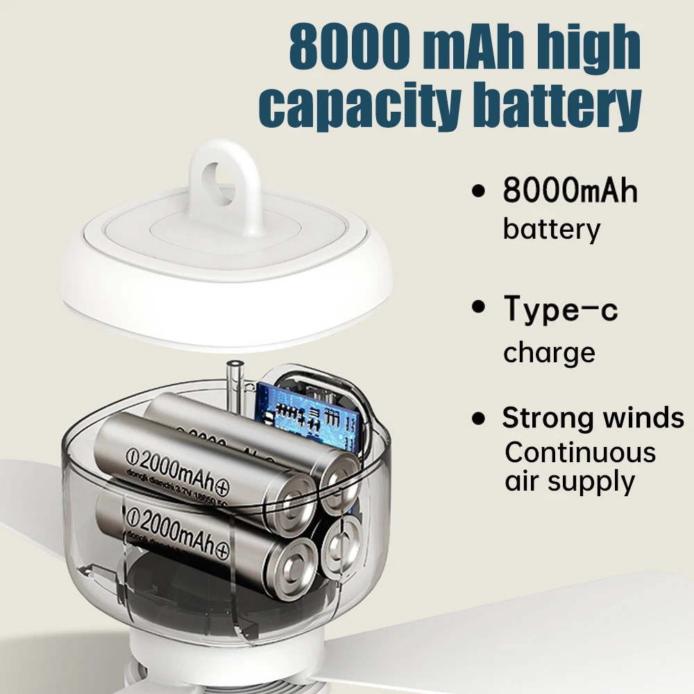 Imagem -05 - Usb Recarregável Ventilador de Teto 3-velocidade do Vento Velocidade Grande Vento Teto Ventilador Noite Lâmpada Iluminação Ventilador ao ar Livre do Agregado Familiar 8000mah