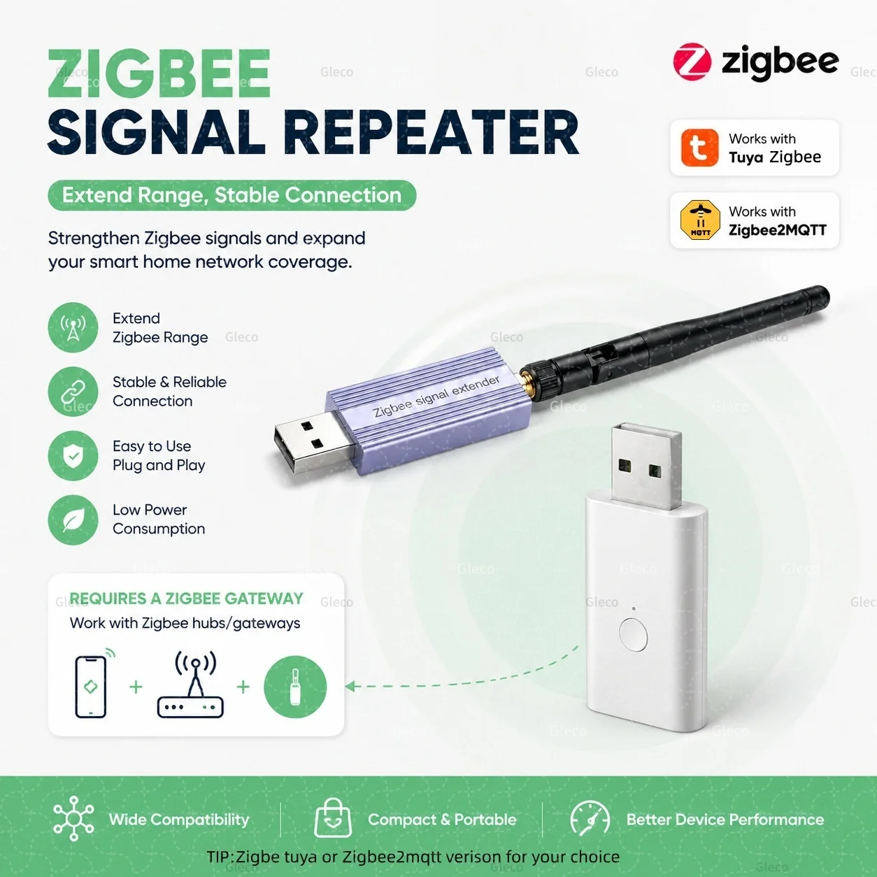 ZigBee Signal Repeater USB Signal Amplifier Range Extender High-Gain Antenna Optional With Zigbee2mqtt&TUYA Smart Life Version