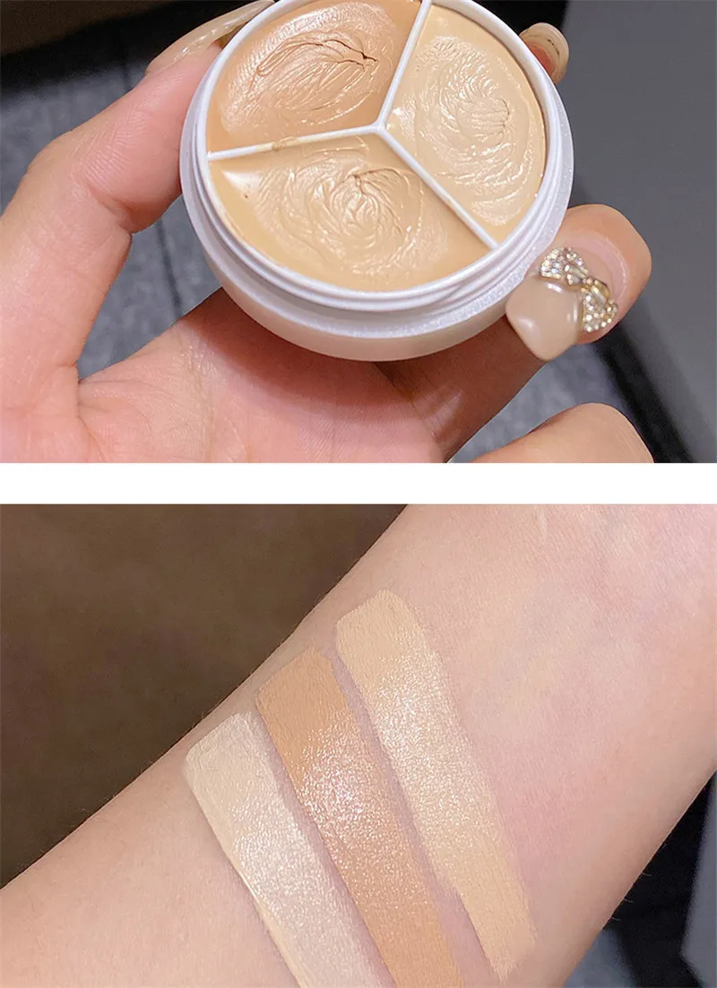 3-Farben Augenaufhellender Concealer & Kontur-Creme mit Voller Abdeckung, Ölkontrolle, Langanhaltend, Korrigiert Flecken, Akne, Augenringe – Detail 5