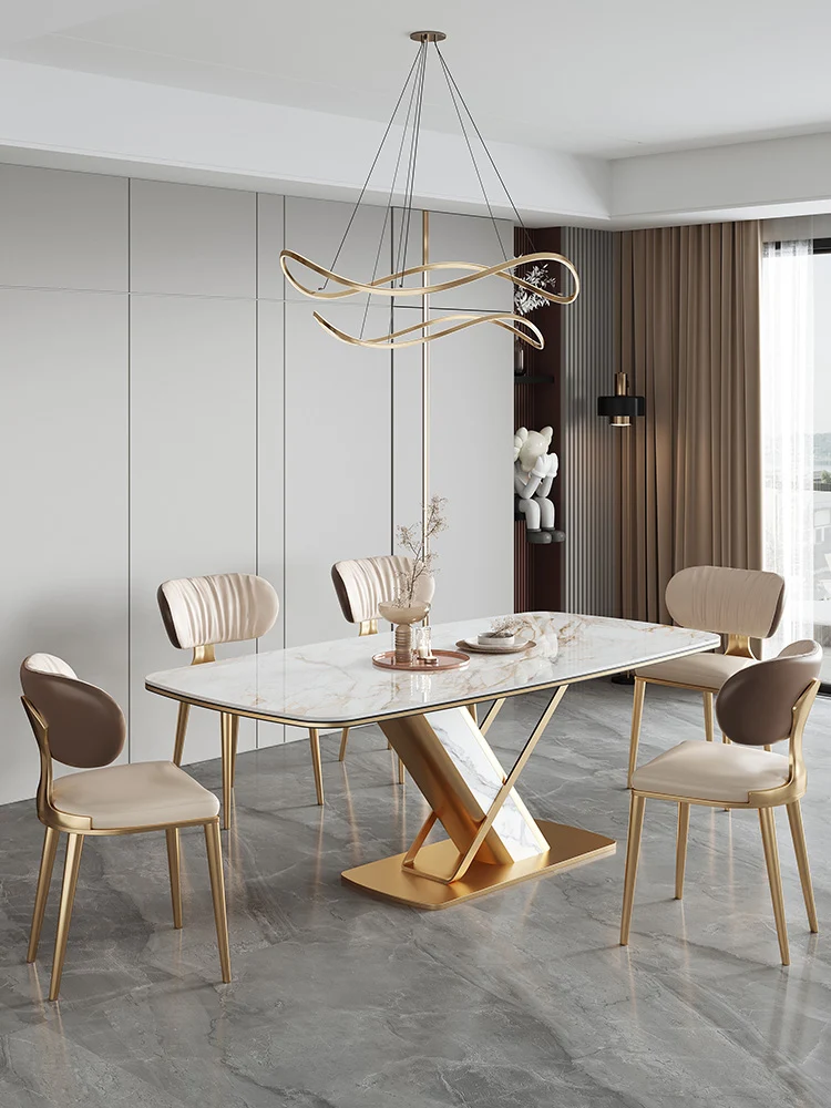 

Imported rock plate dining table modern simple light luxury bright high-end rectangular Italian small family dining table