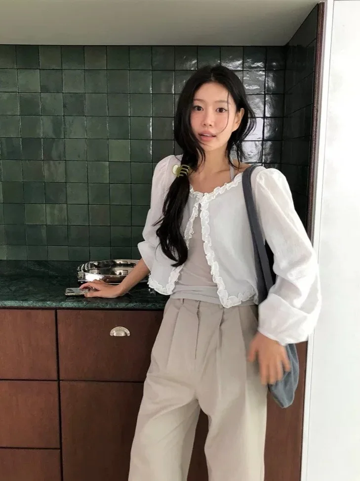 

MOSA Blogger Long Sleeve Loose Commute Style Shirt Korean Women's Cotton Breathable Sweat Absorbent Single Button Top