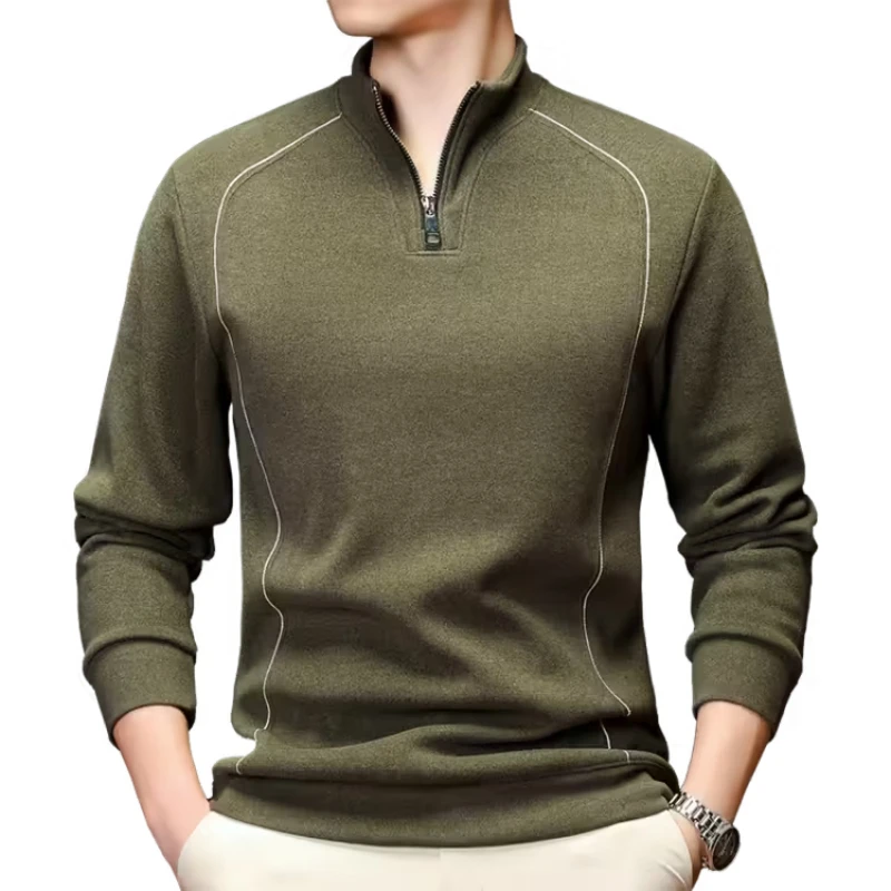 

Men's Zip Up Stand Collar Sweatshirt Olive Green Sportswear, Activewear Outdoor Running Camping, Winter Jogging Hoodie Track Top