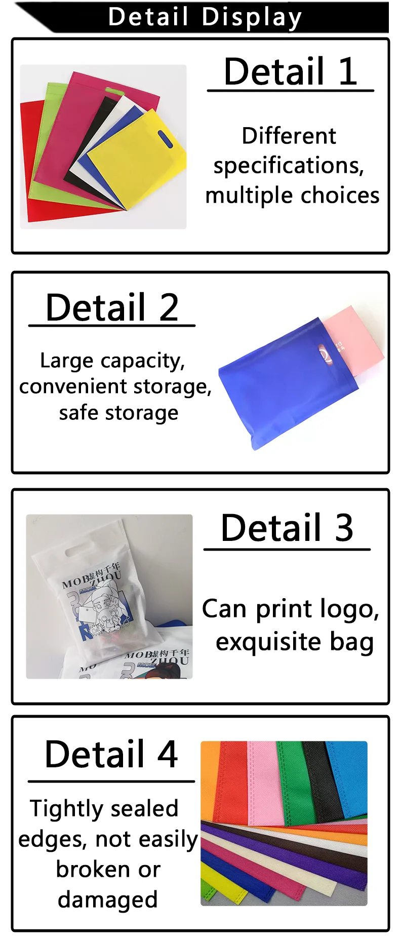 50 Stück Kleidertaschen aus Vliesstoff, umweltfreundliche flache Tasche, unterstützt individuelles Logo – Detail 3