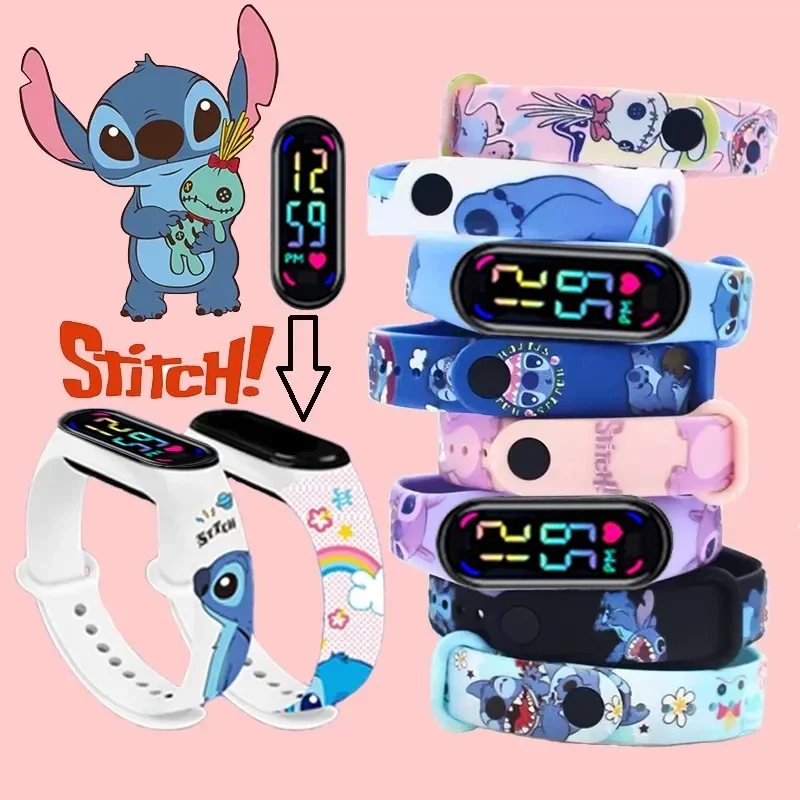 Disney Stitch Cartoon Anime personaggio luminoso braccialetto orologio LED Touch orologio impermeabile regali sportivi giocattoli