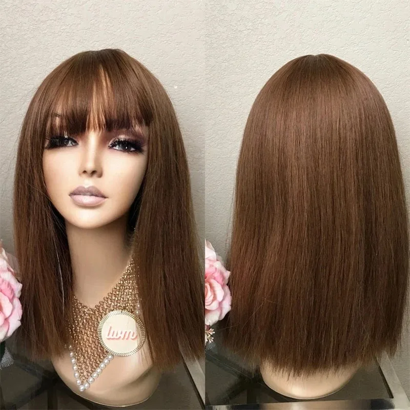 

Ginger Auburn, парик с челкой, синтетические кружевные парики для женщин, коричневые прямые синтетические парики, 150% ежедневное использование, женская модель