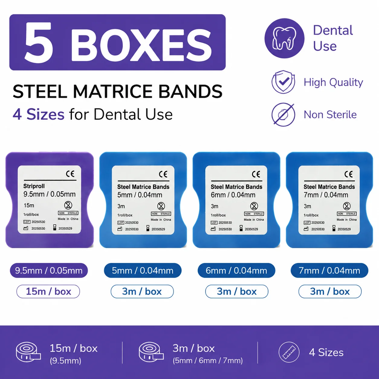 5 Roll Dental Matrix Strip Length 3m/15m Width 5mm/6mm/7mm/9.5mm Resin Molding Sheet Clear/Stainless Steel Matrix Bands
