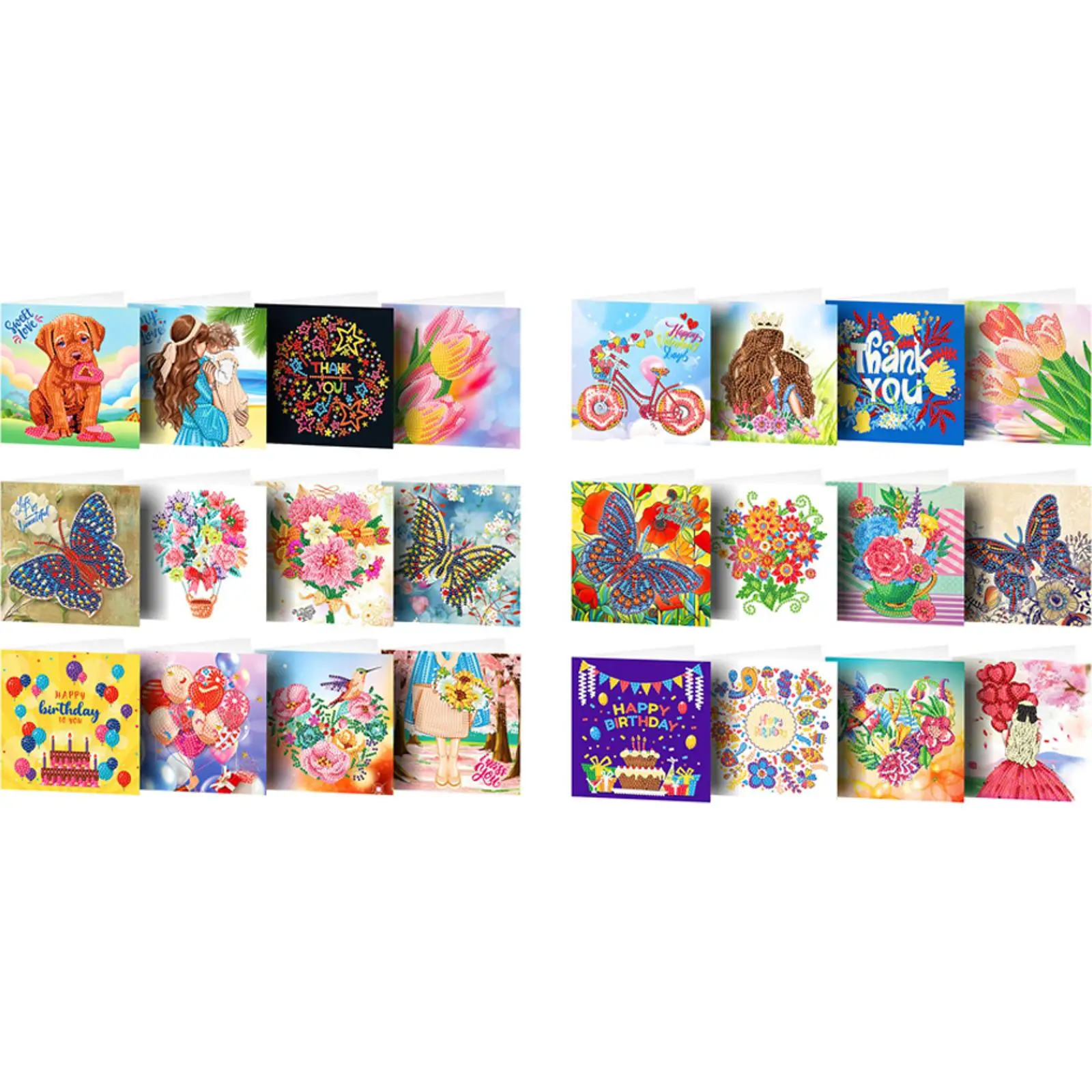 

12 шт., набор поздравительных открыток с алмазной живописью «сделай сам», праздничный дизайн, поздравительные открытки с ромбовидным искусством для дней рождения, Дня благодарения и праздников