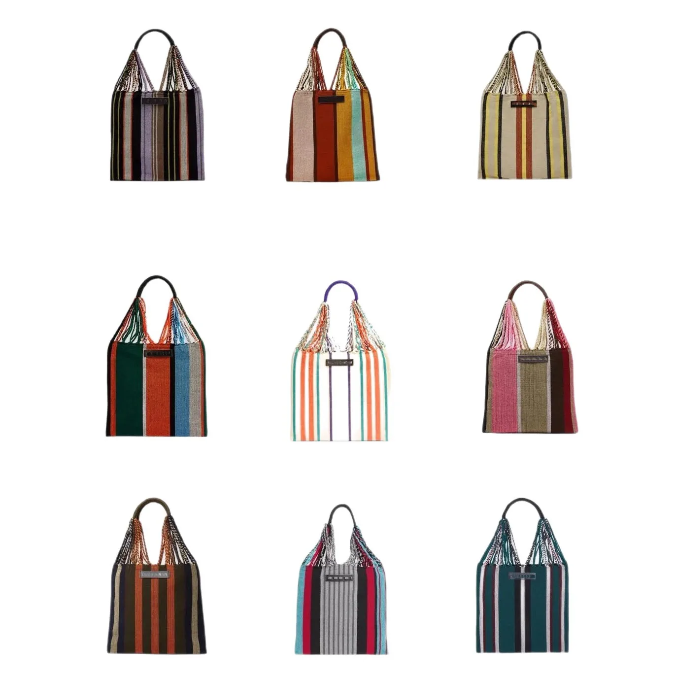 

Marni Canvas Hammock Bag Knit Stripe Woven Bag Large Capacity Shopper Casual Shoulder Handheld Tote for Women
