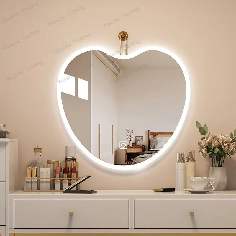 

heart-shaped makeup special-shaped led bedroom dresser mirror wall-mounted wall-mounted decorative mirror intelligent with light