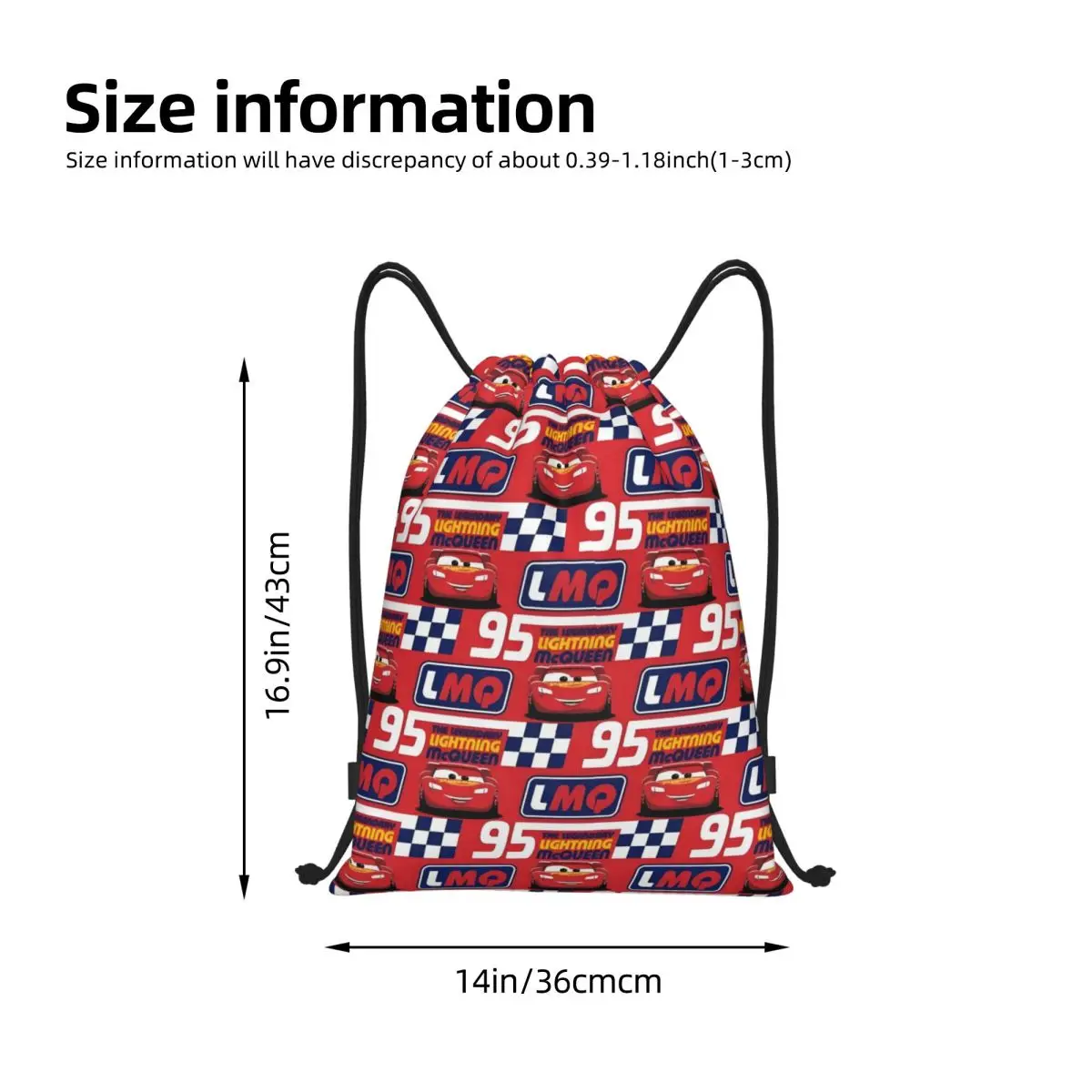 Bolsas con cordón personalizadas Lightning McQueen, mochilas portátiles para deportes de gimnasio para hombres y mujeres, mochilas de almacenamiento para entrenamiento de coche en stock ficticio