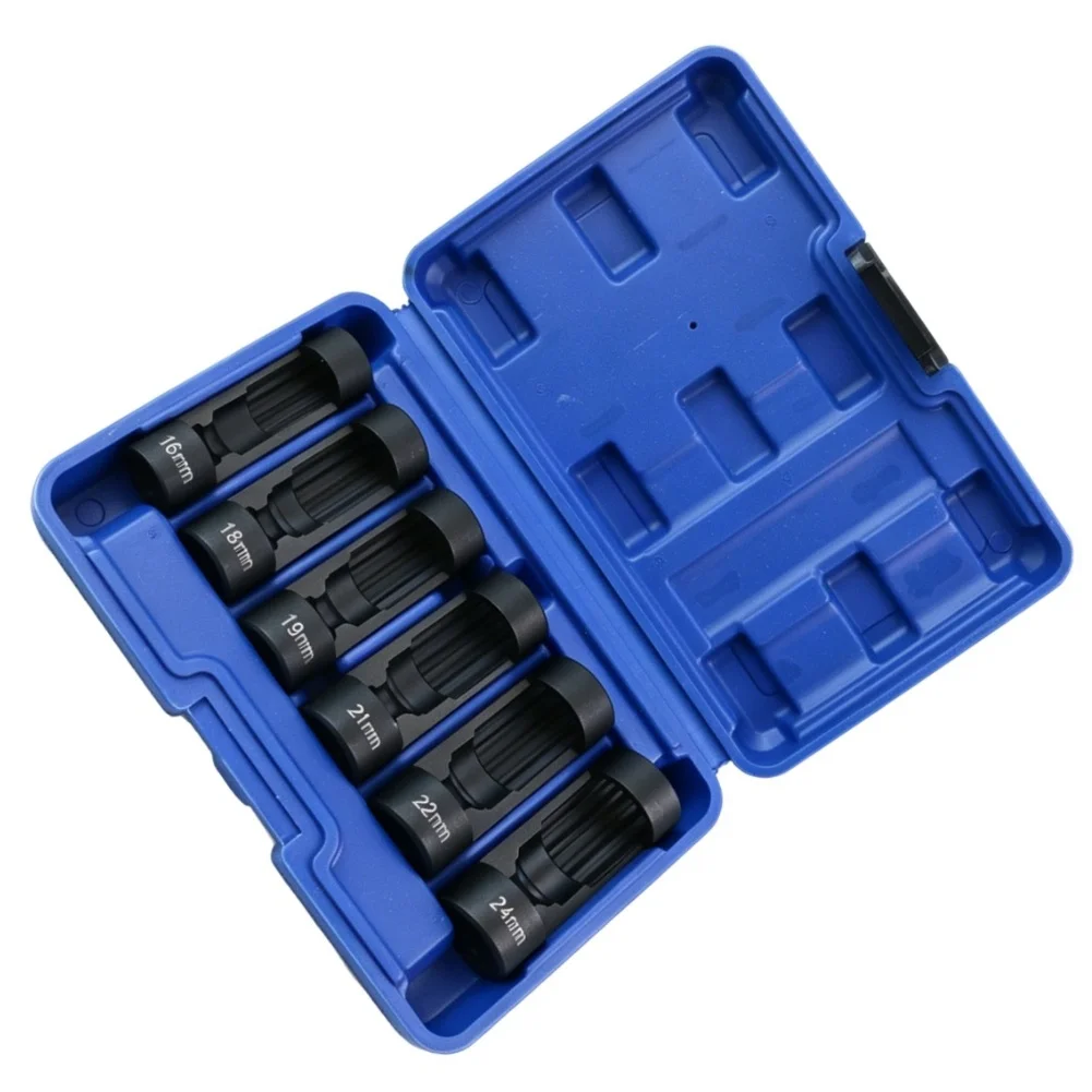 Chrome Vanadium Strut Nut Socket Set 6 Piece with Blow Molded Storage Case and 12 Point Internal Profile for Durability