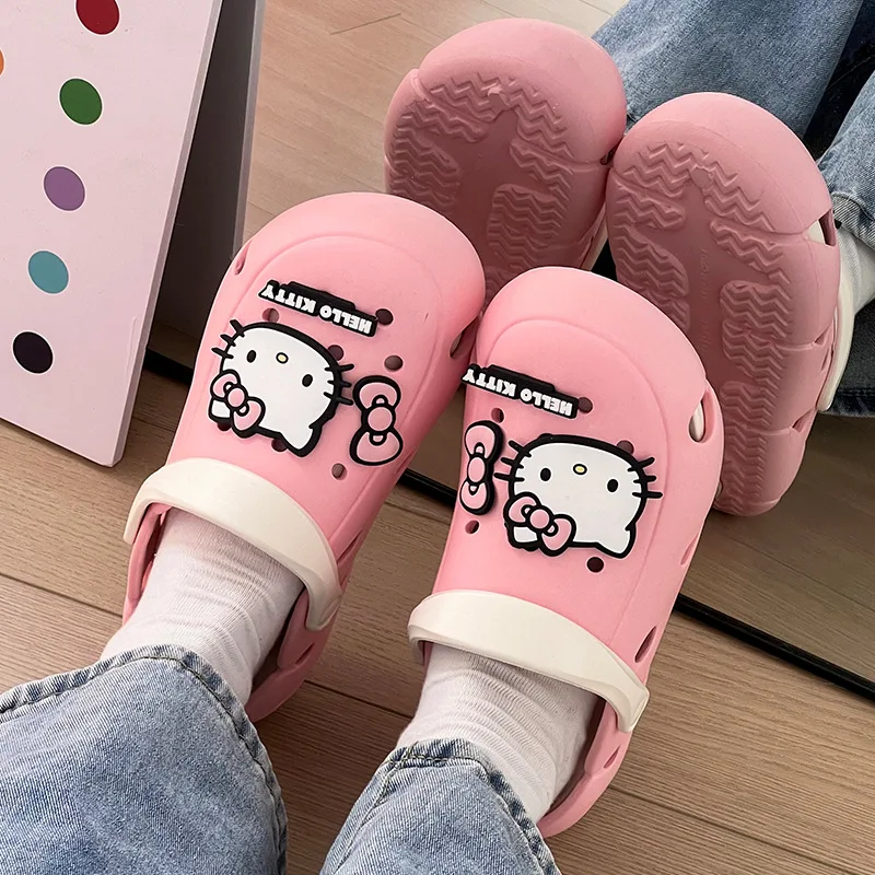 Kawaii Kuromi My Melody Hello Kitty Anti-Slip Clogs Summer Women Anime Sanrio Girly Heart Cute Thick Sole Beach Slippers