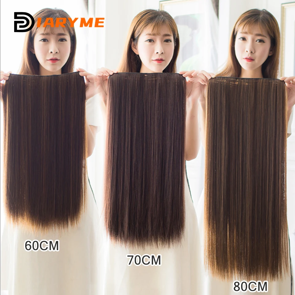 Synthetic 5 Clip In Hair Extensions One Piece Long Straight Black Brown Hairpiece For Women High Temperature Fiber Natural Fake