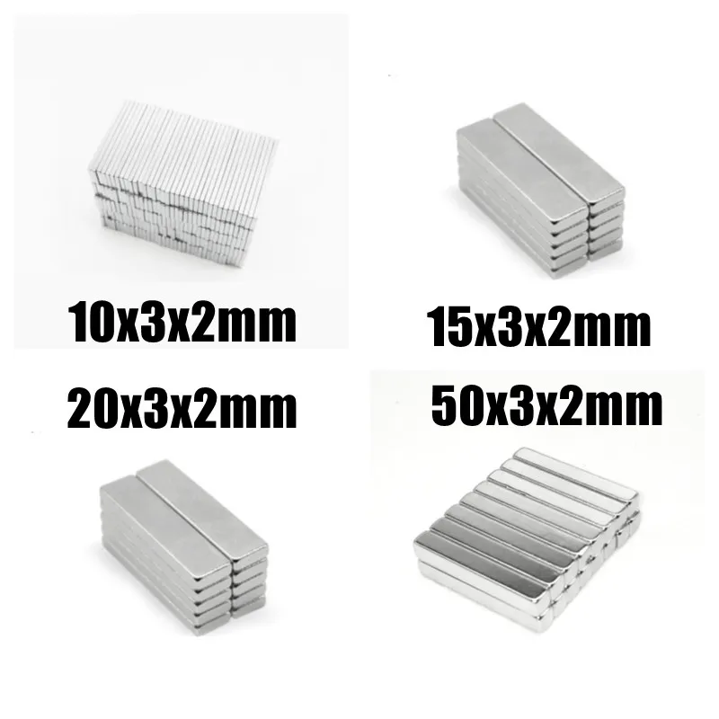 10 20 50PCS  Magnet 10x3x2 15x3x2 20x3x2 50x3x2  mm N35 Square Rare Earth Powerful Neodymium Magnetic Magnet