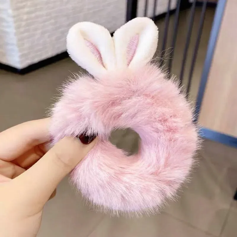 Cute Cartoon Plush Bear Hair Circle Doesn\'t Hurt Hair Headdress Children\'s Hair Tie Korean Version Hair Rope Marble Head Hair Ri