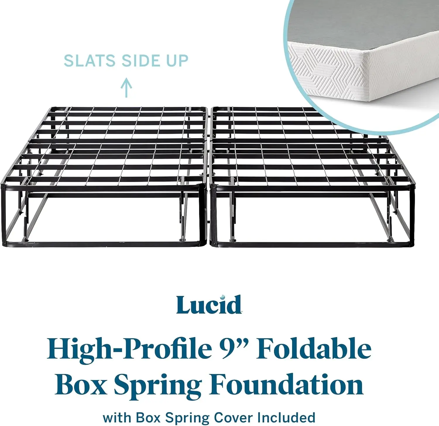 High-Profile Foldable 9 Inch Steel King Box Spring Foundation With Center Support Bolts; Cover-Included