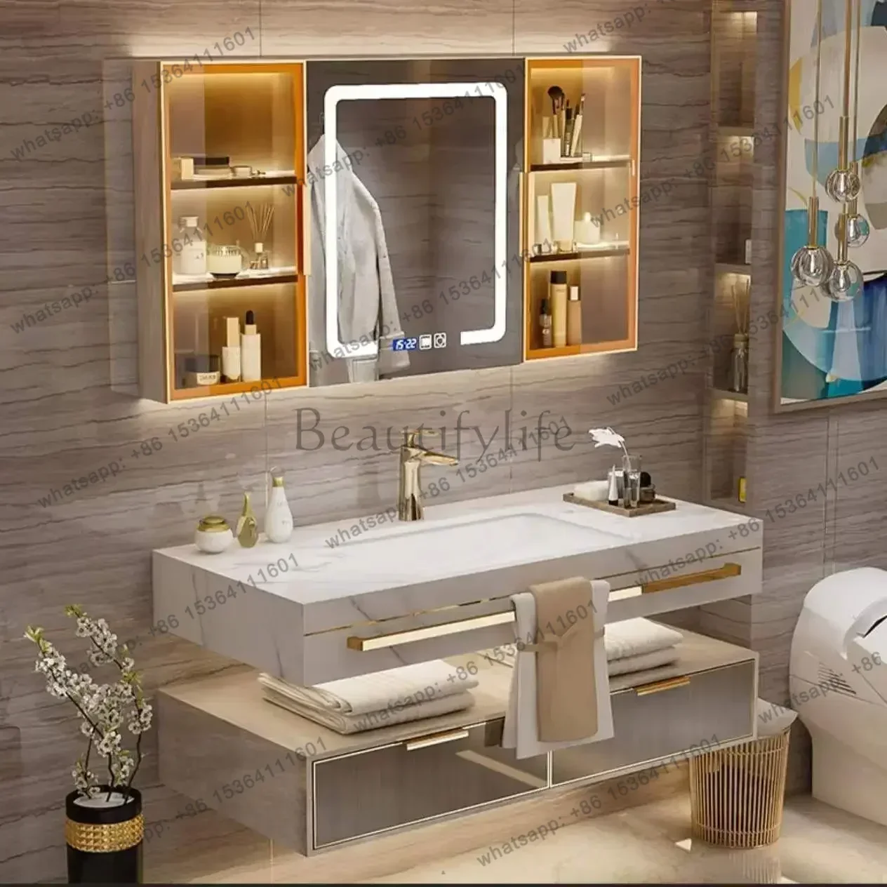 Bathroom Cabinet with Double Washbasin Smart Mirror Ceramic Bathroom Vanity Cabinets Under Sink Bathroom Furniture