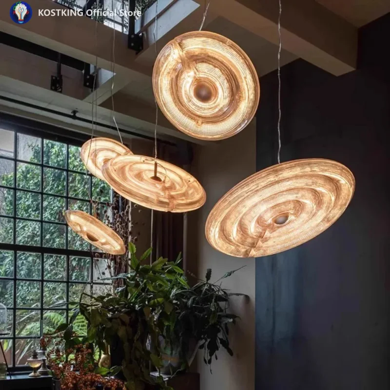 

Подвесной светильник из гофрированного стекла, художественная круглая стеклянная лампа, скандинавский светодиодный роскошный светильник для гостиной, дуплекс, столовая, барная лампа