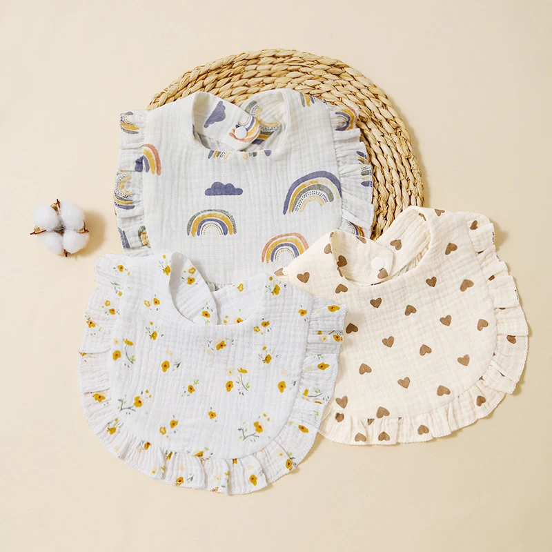 

Детские нагрудники, хлопковые водонепроницаемые салфетки для новорожденных, регулируемые нагрудники для маленьких девочек и мальчиков, милый нагрудник с рюшами и принтом, аксессуары для кормления детей