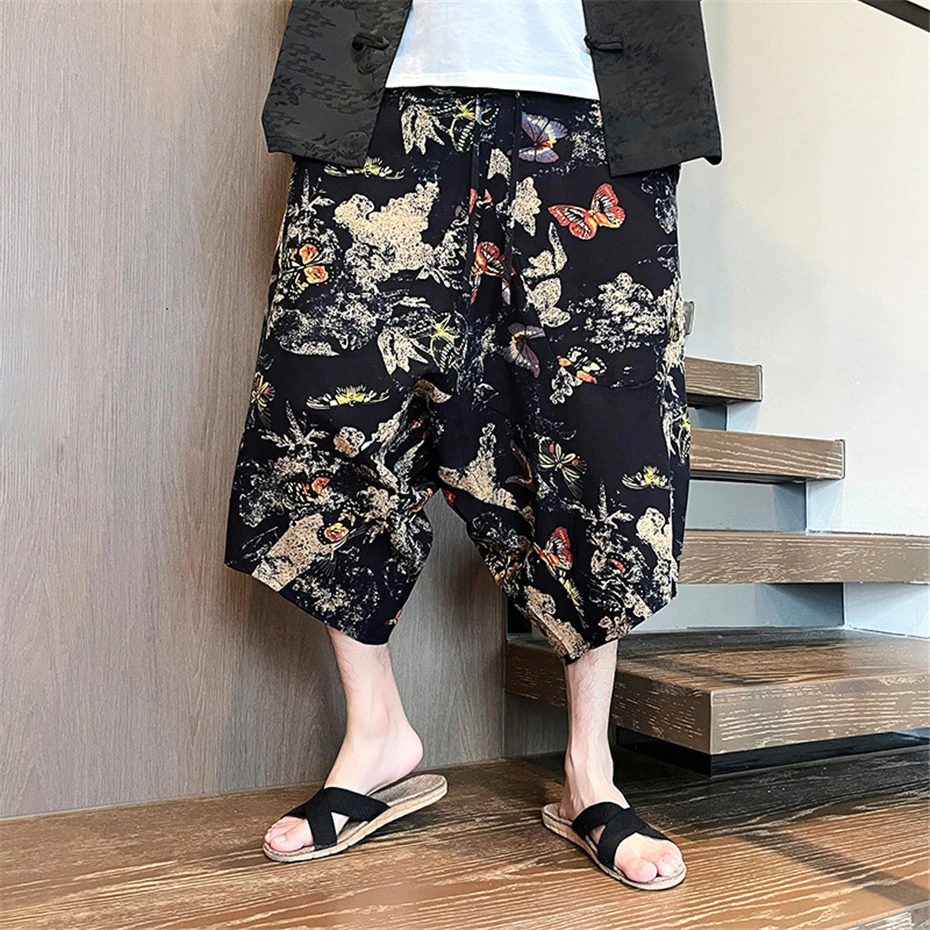 Large Size Harem Shorts Mens Summer Thin Fashion Casual Trousers Men Harajuku Japan Style Baggy Calf Length Pants Male