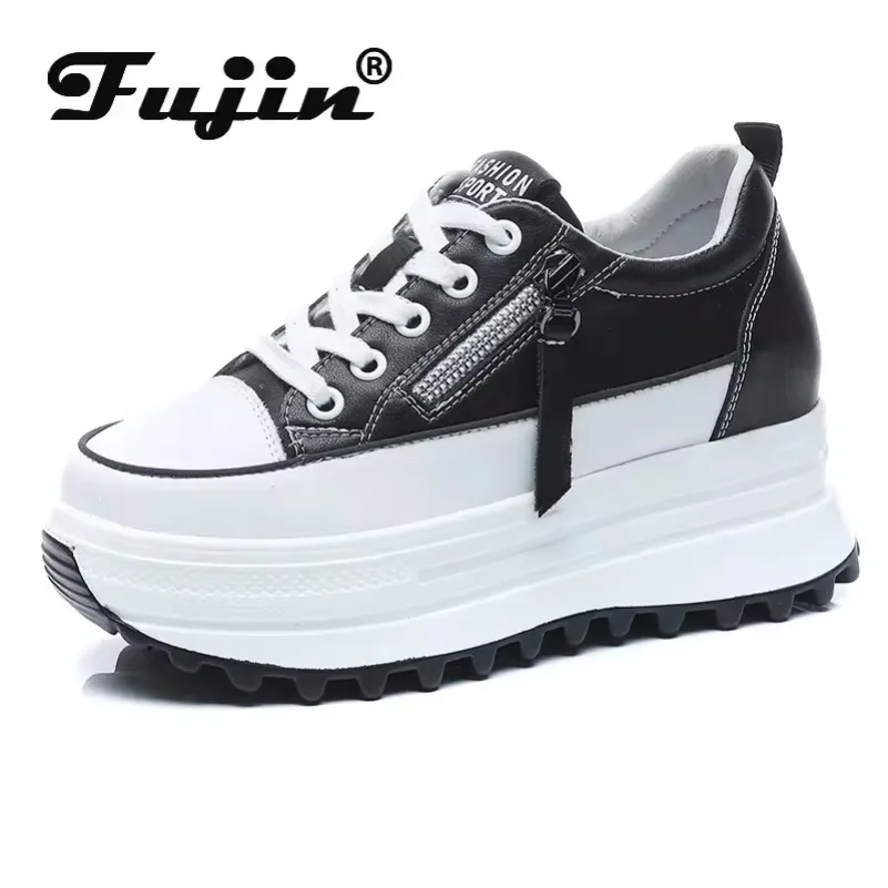 Fujin 2024 8cm Genuine Leather Women Platform Shoes Wedge Sneakers Women Casual Shoes Spring Autumn Hidden Heel Zapatillas Mujer