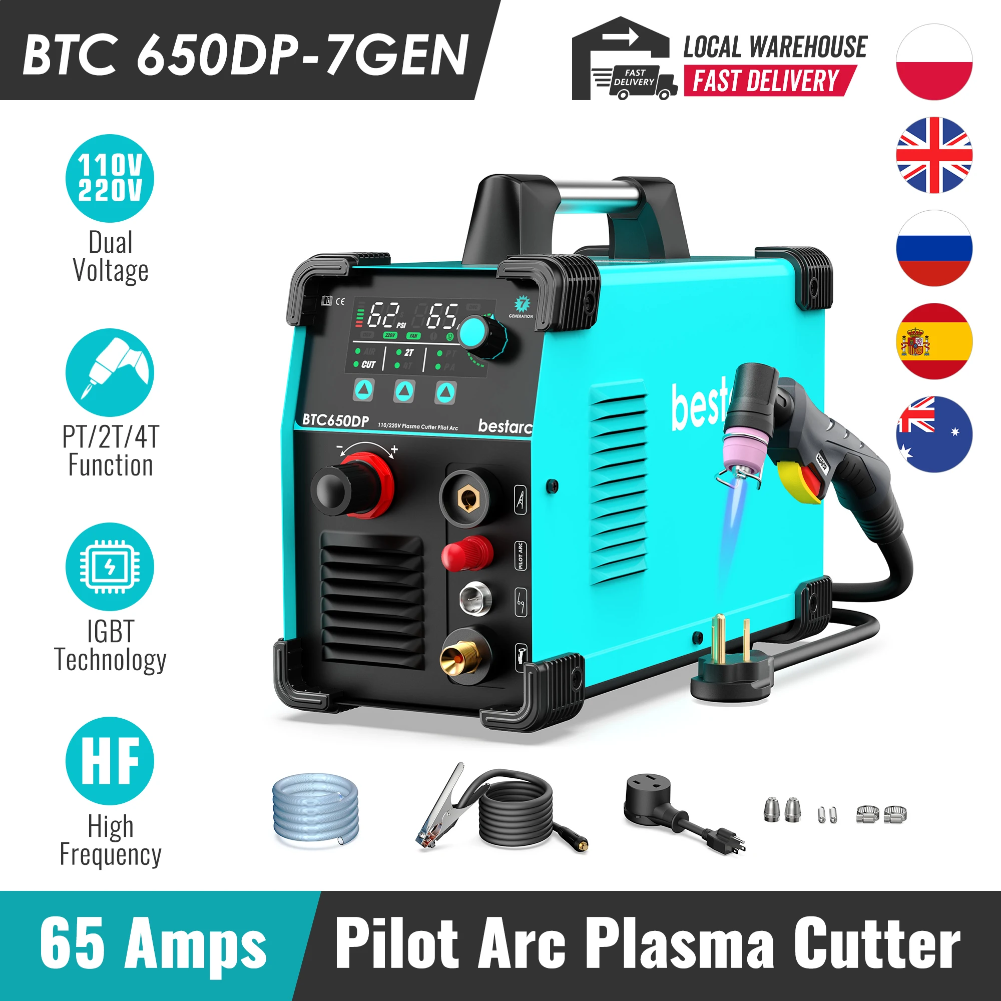 

bestarc 65Amps Pilot Arc Plasma Cutter BTC650DP With Air Sensor Technology & Digital Screen Display | 20MM Max Cutting Thickness