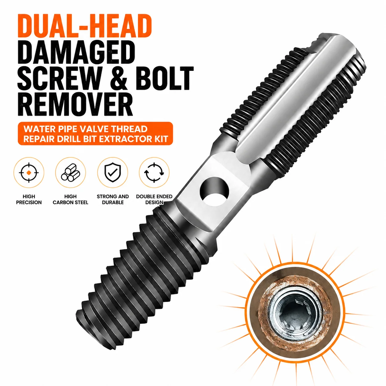 

Dual-Head Damaged Screw & Bolt Remover, Water Pipe Valve Thread Repair Drill Bit Extractor Kit