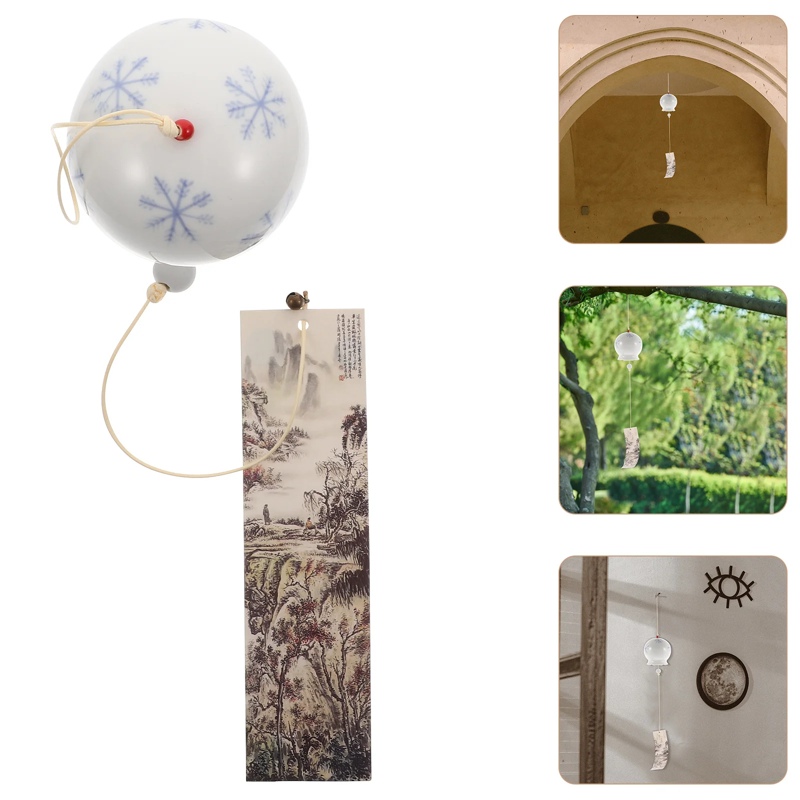 

Ceramic Wind Chime Snowflake Pattern Pendant Hanging Decor Vintage Style Wind Bell for Garden Home Balcony Room Outdoor Use