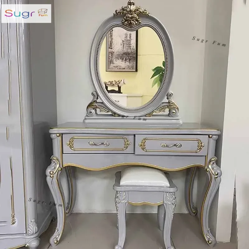 

Luxury Girl Bedroom Dresser Eithe Box Makeup Mirror Storage Dressing Table Wooden Women Modern Coiffeuse Nordic Home Furniture