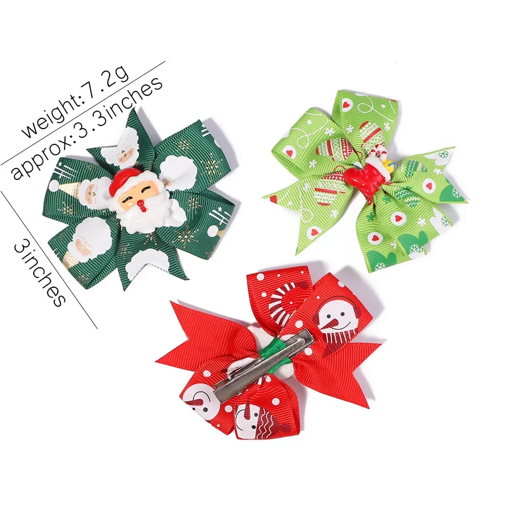 10 Pcs Girls Christmas Gifts Party Ribbon Bows Hair Clip for Kids Bowknot Hairpins Handmade Barrettes Hair Accessories Wholesale