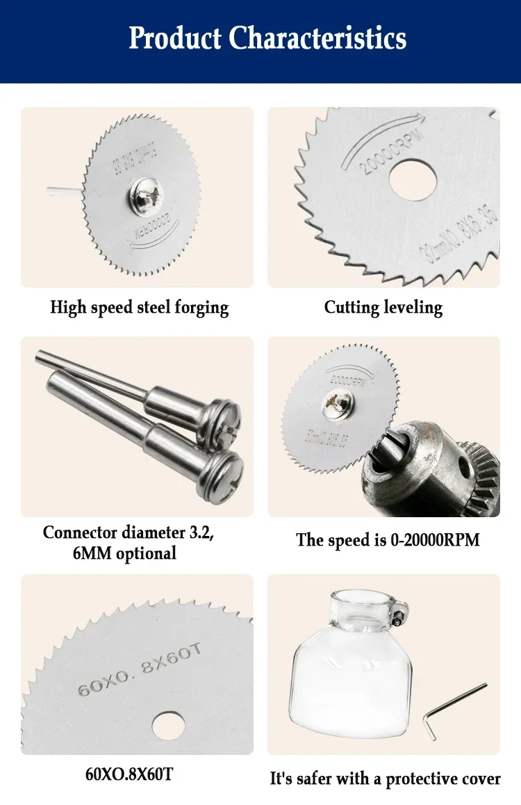 6pcs High Speed Steel Circular Saw Blade Hss Cutting Disc Rotating Drilling Tool Accessories For Wood Plastic And Aluminum