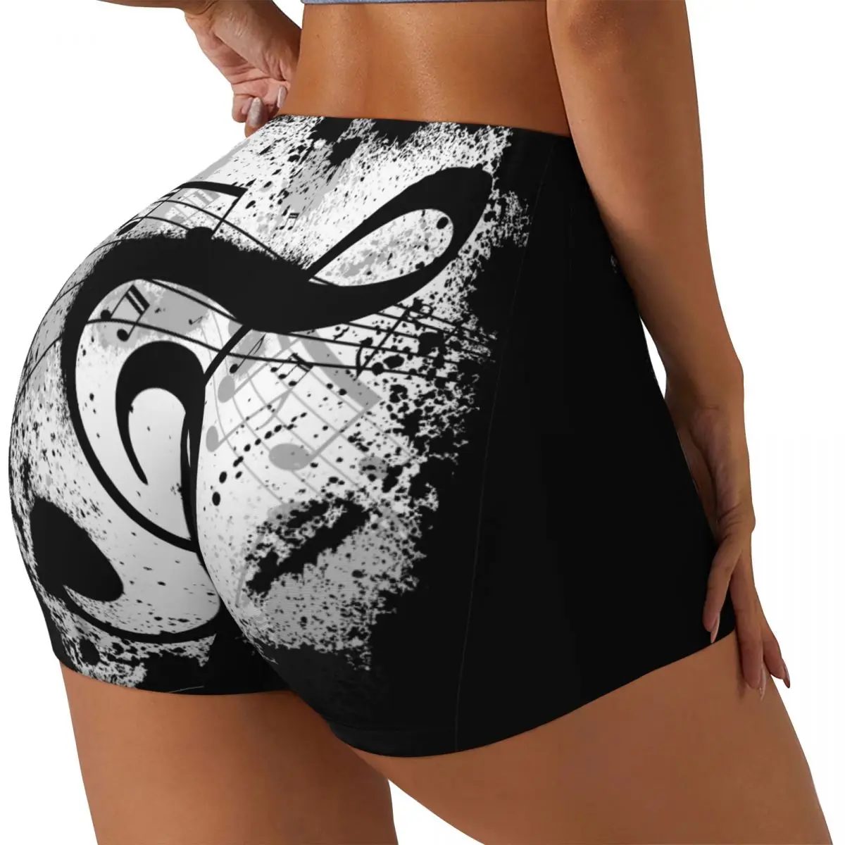 

Women's Yoga Shorts Black Music Note Abstract Scrunch Booty Butt Lifting Comfort Fitness Gym